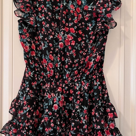 Mustard Seed Mini Dress Sz Medium Black Tiered Ruffled V-Neck with Ruffles lined - Picture 4 of 4